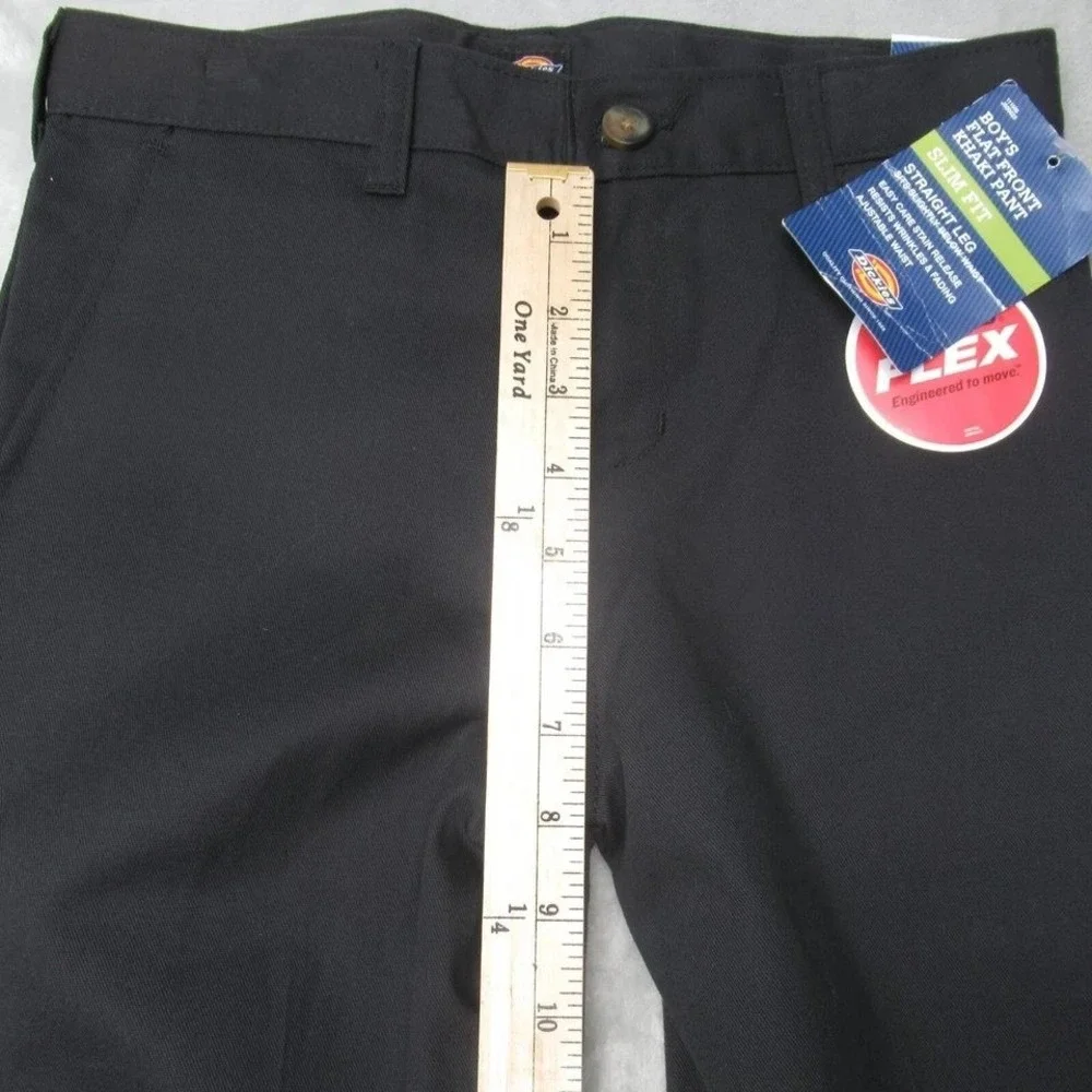Dickies Pants Boys 12‎ Black Flex Slim Straight Flat Front Khaki Zip 26x26 NEW